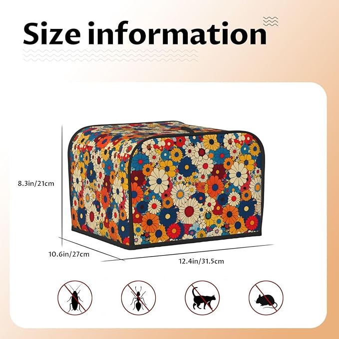 Toaster Cover 4 Slice Ethnic Flower Colorful Daisy Kitchen Small Appliance Covers with Pockets Dust and Fingerprint Protection