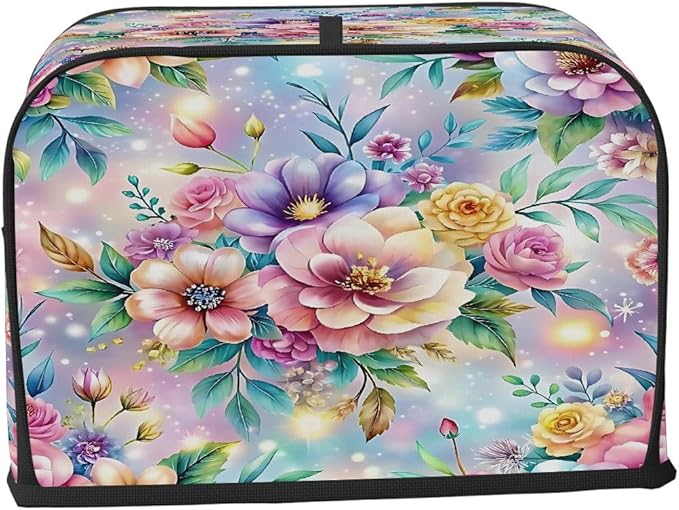 Flower Spring Rainbow Toaster Cover 2 Slice Dust and Fingerprint Protection Toaster Bread Maker Covers Washable Kitchen Small Appliance Covers for Kitchen Accessories Decor Bakeware Women Gift