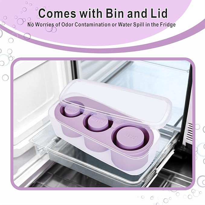 1pc Tumbler Ice Tray for Stanley/Yeti/Simple Modern etc. 40oz Tumblers, Silicone Ice Cube Tray for Tumblers with Bin and Lid, Purple