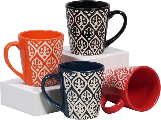 Servo Best Handmade Ceramic Coffee Mugs Set Of 4, 5 oz Tea Cups with Handle, Mug Sets for Coffee, Tea, Hot Cocoa, Milk, Microwave and Dishwasher Safe, Cups for Men Women Mug Lovers, Housewarming Gift