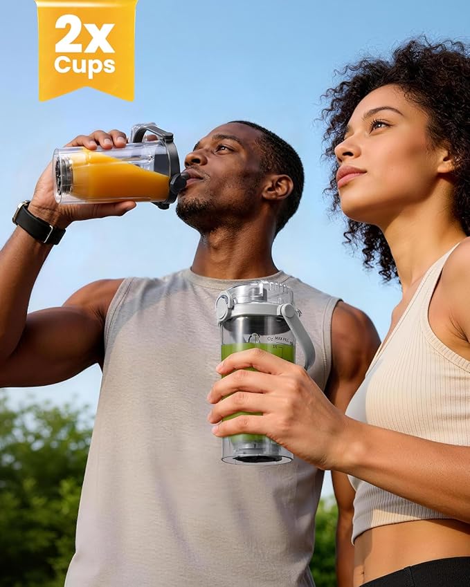 GDOR Portable Blender Cordless, Personal Mini Blender for Shakes and Smoothies, USB-C Rechargeable, with 3 Programs, Ice Crush, Blend and Smoothie, 2x23oz Removable Cups, BPA-Free