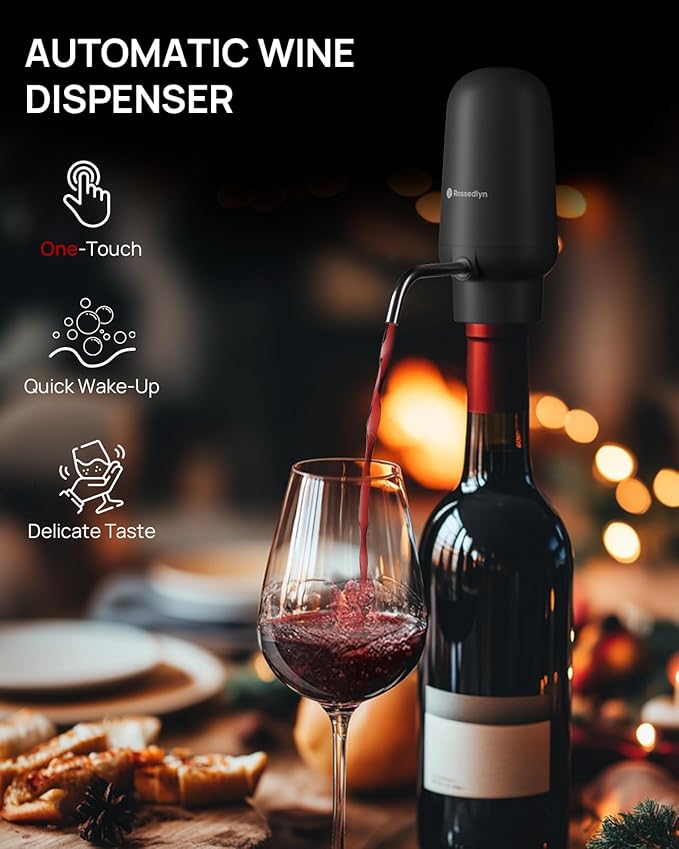 Rechargeable Electric Wine Opener Gift Set - Aerator, Bottle Opener, Foil Cutter, Wine Vacuum Pump and Stoppers for Home Bar Outdoor Party