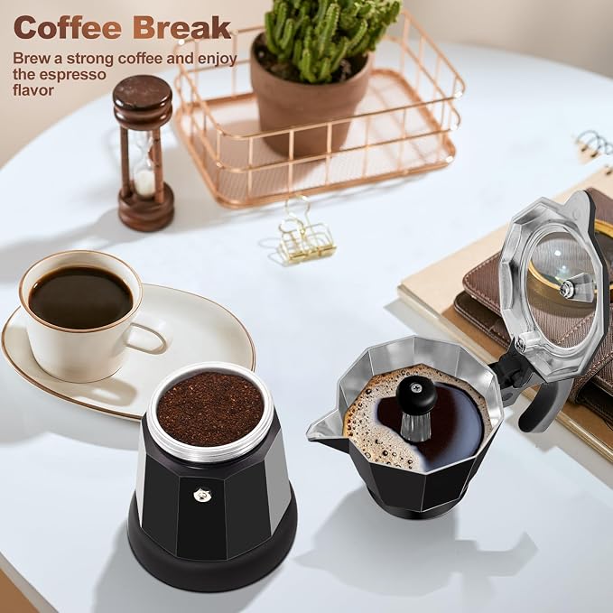 Electric Aluminum Moka Pot 3-6 Cup 150-270ml Espresso Maker with Detachable Base Ideal Coffee Makers for Home MochaPot Italian and Cuban Café Coffeemaker Espressomaker CoffeePot Black