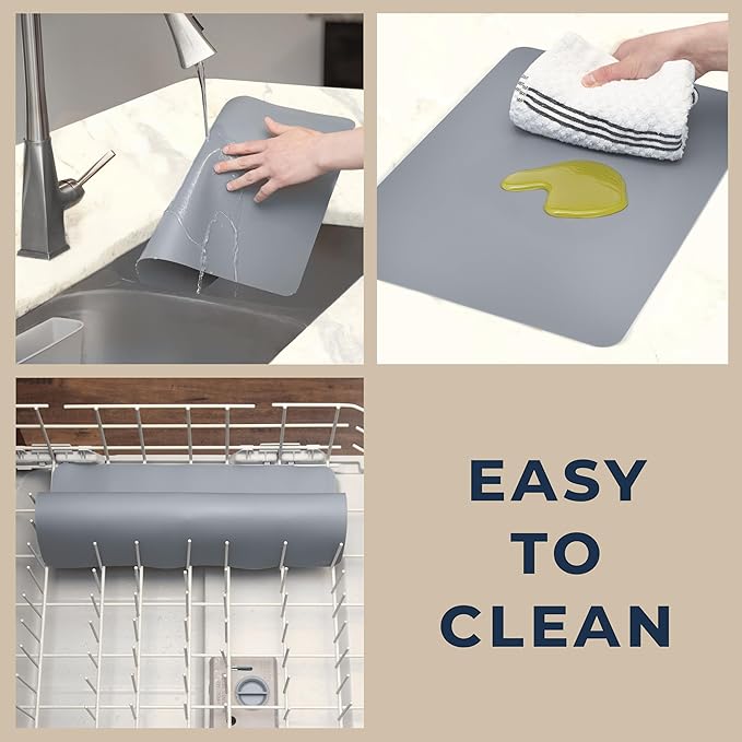 GASARÉ, Extra Large, Thick, Silicone Mat for Kitchen Counter, Heat Resistant Mat, Countertop Protector, Non-Slip, Easy to Clean, Cuttable, 16 x 12 Inches, Gray