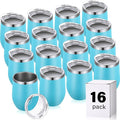 Remagr 16 Pack Stainless Steel Wine Tumblers 12 oz Insulated Vacuum Wine Cup Set Double Wall Stainless Steel Stemless Mug Glasses for Coffee Soda Whiskey Outdoor Travel (Light Blue)