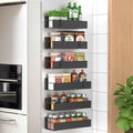 6 Pack Magnetic Spice Storage Rack Organizer for Refrigerator and Oven, Moveable Magnetic Spice Organizer, Black Metal Strong Magnetic Shelf for Fridge and Microwave Oven