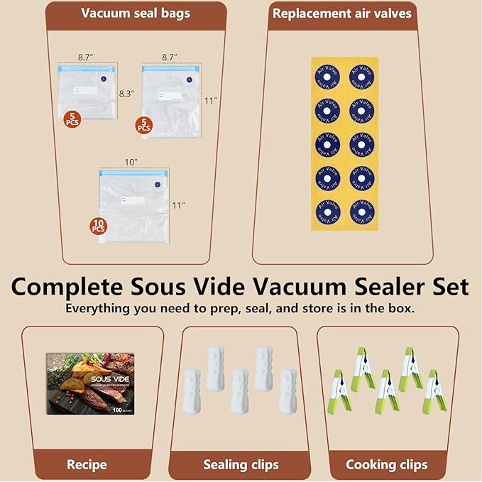 Homtone Sous Vide, 8 Quart Suveed Cooking Machine, 3D Water Circulation, Built-in Design with Precise Temperature Control, 1000W Power for Steak Chicken Meal Prep-with Sous Vide & Seal Bags