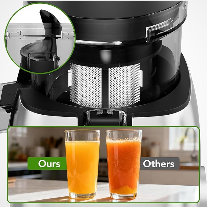 Electactic Cold Press Juicer 5.4 Inch Wide Mouth, Self Feeding Juicer Machines For Whole Fruits & Vegetables, Slow Masticating Juice Extractor High Yield Juice Makers