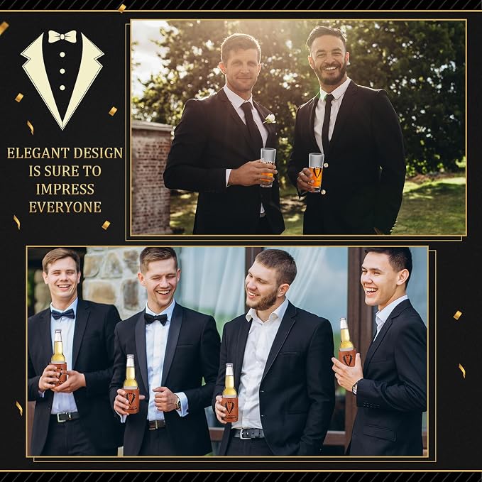 70Pcs Groomsmen Gifts Groomsmen Proposal Box with Shot Glasses Socks Sunglasses PU Leather Toiletry Bag Bottle Opener Can Cooler Groomsman Gifts for Wedding Groomsmen Best Man Gift (70, Brown)