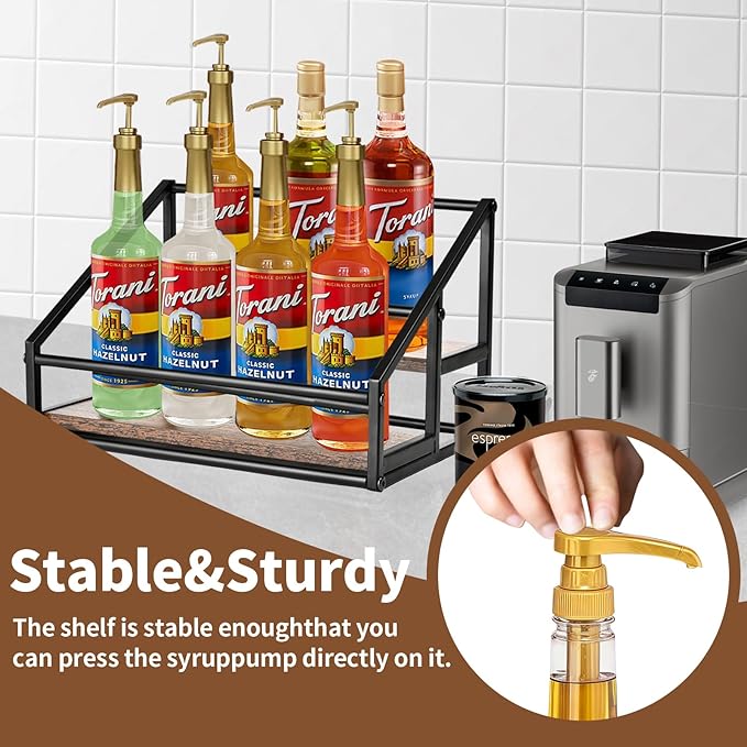 YQBRAO 2-Tier Coffee Syrup Organizer - 8 Bottle Rack for Coffee Bar, Kitchen Station - Stand and Holder for Syrup, Wine, Dressing