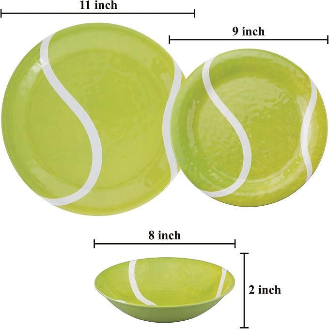 UPware 12 Piece Tennis Melamine Dinnerware Sets, Outdoor Dishes Set, Plates and Bowls Sets, Service for 4, Rreen