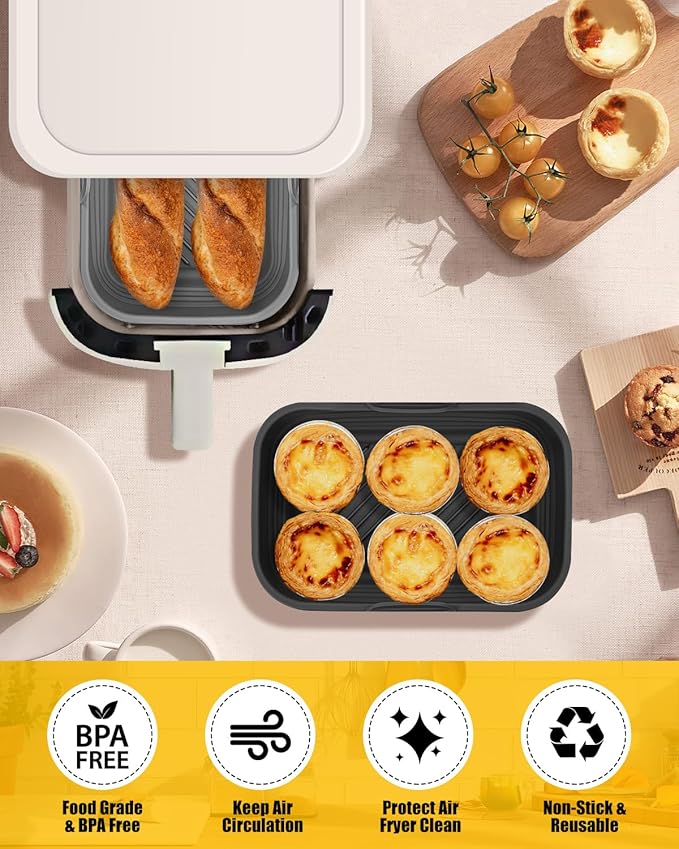 Air Fryer Liners Set for Bella 4Qt Slim Air Fryer(3.3lb Capacity), 130PCs Airfryer Parchment Paper and 2PCs Collapsible Air Fryer Silicone Liners, Non-stick Air Frier Accessories