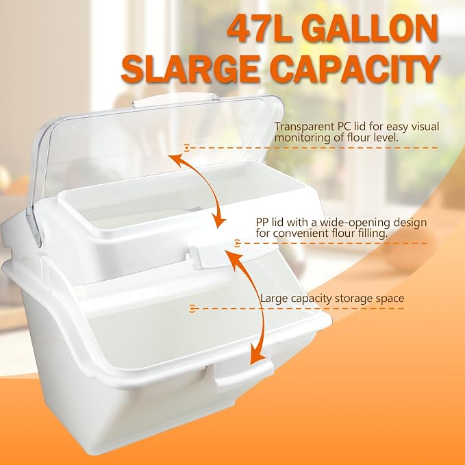Flour Bin,50lb Stackable Kitchen Ingredient Storage Container with Lid - Food Pantry Organizer for Flour, Sugar, Rice, Baking,Dog Food Supplies (50lb)