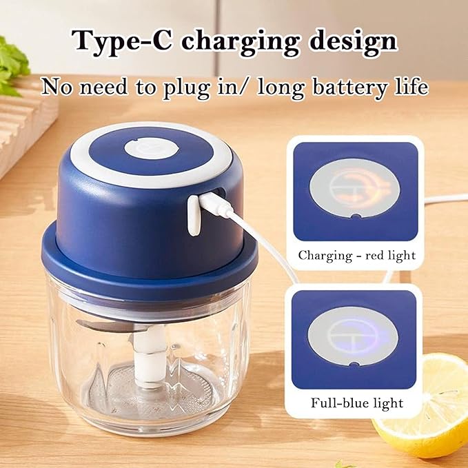 Food Chopper, Cordless Electric Food Processor, Mini Meat Grinder with 2 Blades and Dual Glass Bowls, for Meat, Vegetables, Fruits, Salad, Onion, Baby Food (Blue)