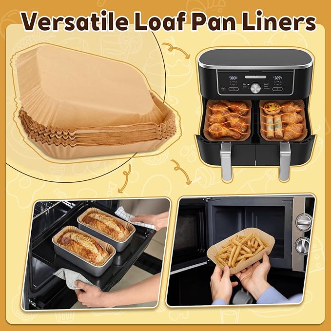 300 Pcs Air Fryer Liners Disposable Parchment Baking Paper Liner Rectangle Non-stick Accessories for Loaf Pan, Air Fryer & Oven, 8.6 x 5.5 Inch, Brown