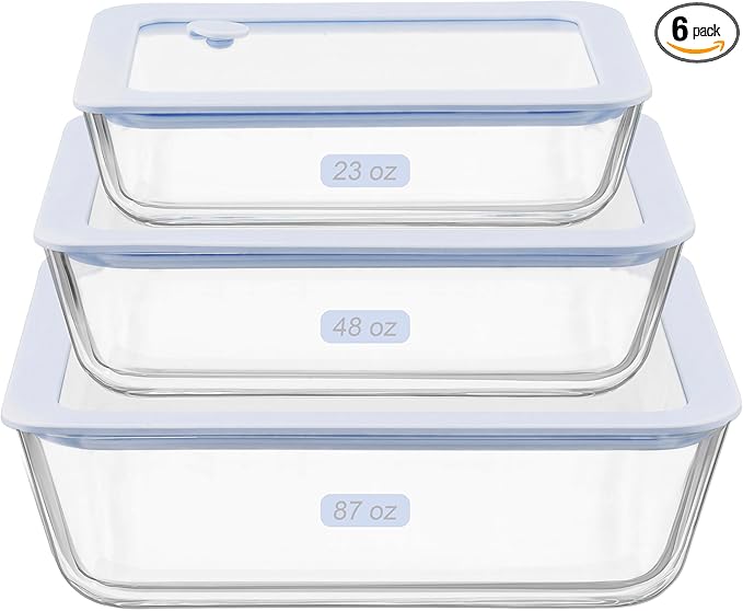 Urban Green Glass Food Container Set with Silicone Glass Lid, 3 Pack, Airtight, LeakProof, 100% Plastic Free, Meal Prep Food Storage Containers