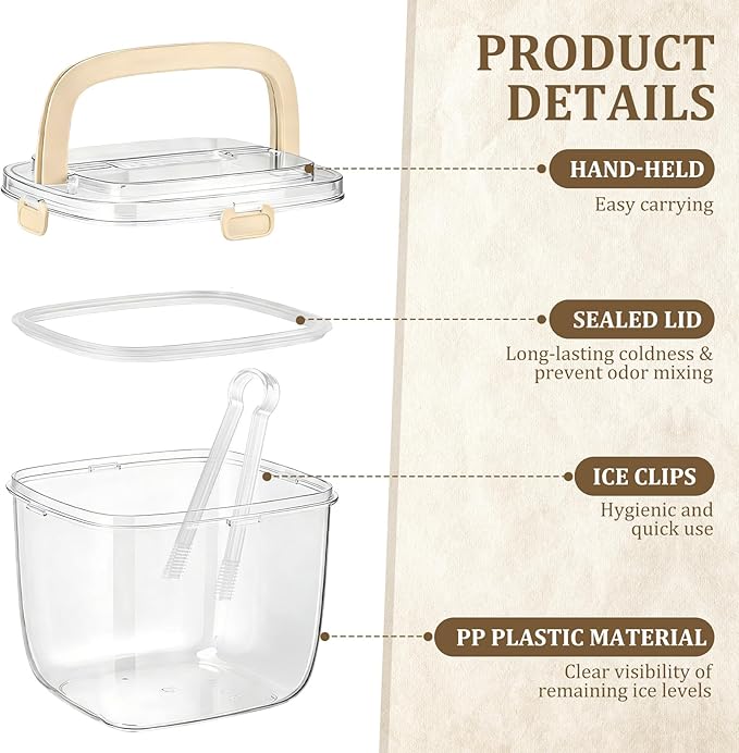 2 Pcs 5l Ice Storage Bin for Freezer with Lid for Clear Ices Bucket Refrigerator Containers for Beverage Beers Party Outdoor Camping Portable