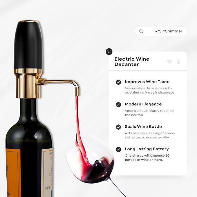 Sip and Shimmer Modern Wine Gift Set, includes Wine Aerator, Wine Opener, Foil Cutter, and a Stand; Great as a Christmas Gift for a wine lover