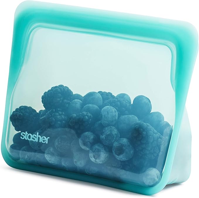 Stasher Silicone Reusable Storage Bag, Stand-Up Mini Bag, Reusable Freezer Bags, Microwave, Dishwasher, Oven Safe, Sous Vide, Eco Friendly, Food-safe Silicone Snack Bags, 56 oz, Aqua | Reusable Food Bag
