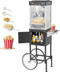 VEVOR Popcorn Machine with Cart, 8oz Stainless Steel Kettle, 800W Commercial Popcorn Maker, 48 Cups per Batch Theater Style Popper, with 2-Button Control Glass Wall PC Door 1 Scoop 3 Spoons, Black