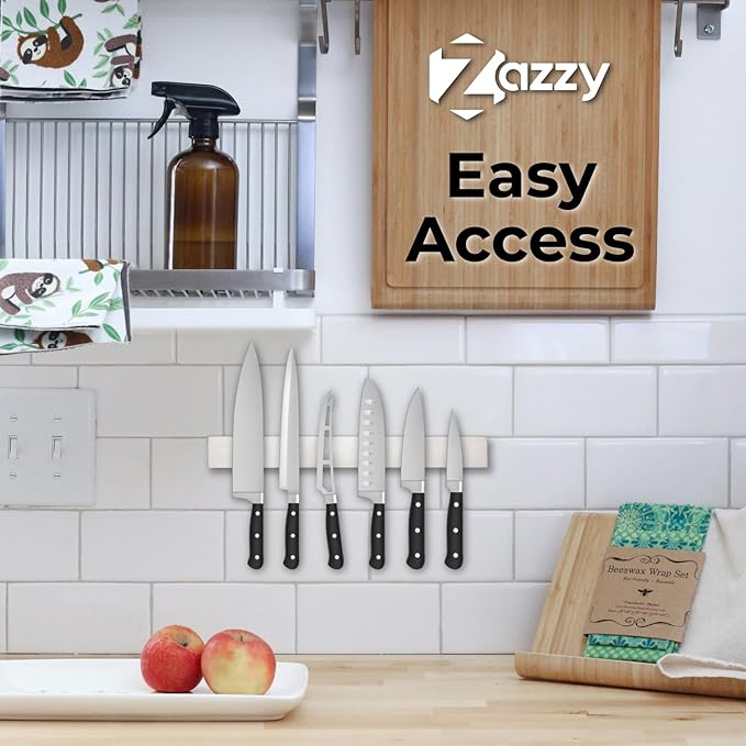 Premium 16-Inch Stainless Steel Magnetic Knife Holder for Wall and Fridge - Powerful Knife Magnetic Strip for Kitchen & Tools Organization, Extra Strong Holds up to 30 LBs include Tape and screws