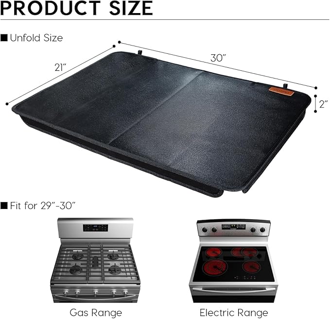 Fireproof Gas Stove Top Cover – Heat-Resistant Gas Stove Cover Hard Board, Foldable Oven Cooktop Protector, Durable & Easy-Clean Black Range Mat, 30 x 21 Inch