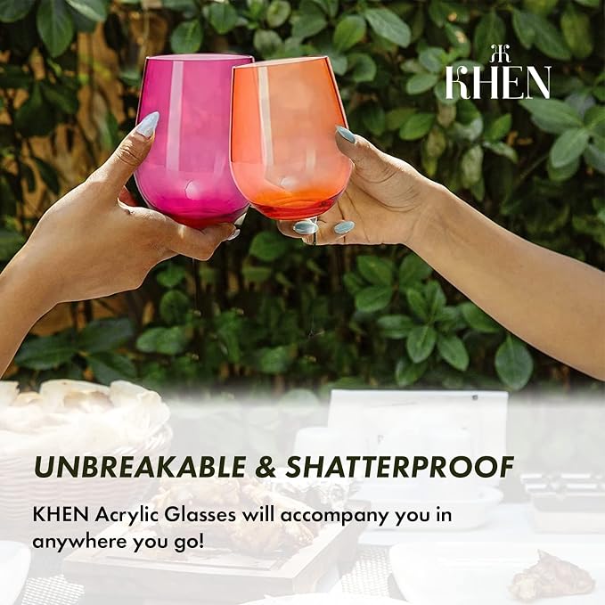 Unbreakable European Style Plastic Crystal, Stemmed Wine Glasses | Set of 4 | Acrylic Tritan Drinkware, Unbreakable Clear Color Shatterproof BPA-free, Reusable, Floating Pool & Indoor & Outdoor, 18oz