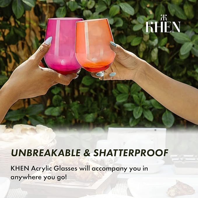 Unbreakable European Style Plastic Crystal, Stemmed Wine Glasses | Set of 6 | Acrylic Tritan Drinkware, Unbreakable Clear Color Shatterproof BPA-free, Reusable, Floating Pool & Indoor & Outdoor, 18oz
