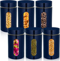 Mimorou 6 Pack Kitchen Canisters Set Airtight Coffee Sugar Tea Storage Jars with Window Glass Stainless Steel Containers with Lids for Flour Cookies Spices Grains Kitchen Decorations (Navy Blue,32 oz)