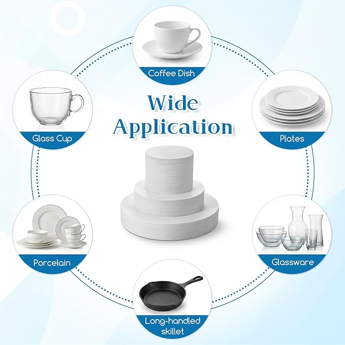 Plate China Storage Dividers, 160 Pcs Felt Plate Storage Containers Dividers Protectors 3 Sizes Thick Soft Round China Dish Protectors for Porcelain Cookware Protecting and Stacking, White
