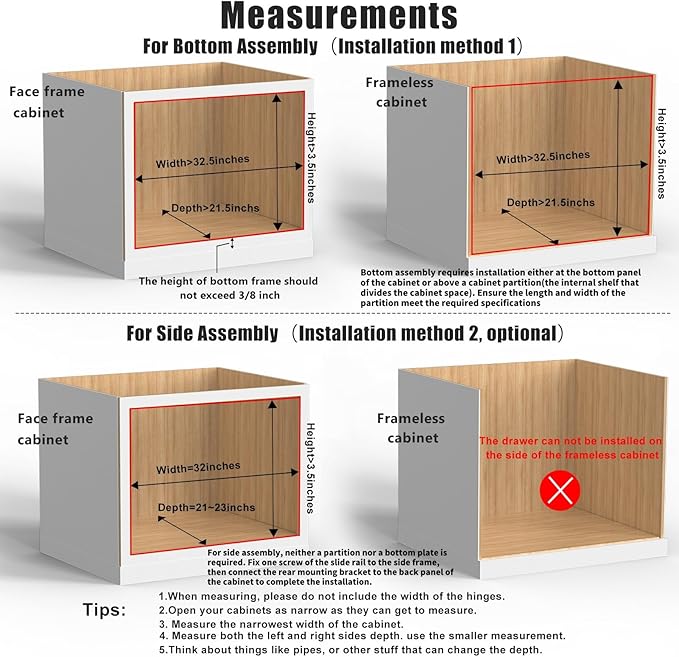 Mulush 32''W x 21''D x 3''H Pull Out Cabinet Drawer Soft Close Slide Out Wood Organizer for Kitchen, Finished, Bottom and Side Assembly (Wood Drawer Part Width is 31inch)