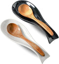 Ceramic Spoon Rest for Stove Top, Large 8.7 Inch Spoon Holder for Kitchen Counter,Porcelain Utensil Rest for Ladle,Spatula,Housewarming Gift,Dishwasher Safe and Heat-Resistant,White and Black,Set of 2