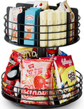 Snack Organizer - Versatile Snack Storage 2 Tier Lazy Susan with Convenient Grab-and-Go Design, Metal Snack Holder for Home, Office, Breakroom, 11.85" L x 11.85" W x 13.3" H (Matte Black)