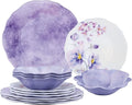 UPware 12 Piece Lavender Melamine Dinnerware Sets, Outdoor Dishes Set, Plates and Bowls Sets, Service for 4, Purple