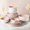 GBHOME Stoneware Dinnerware Sets for 6, 24 Pieces Rustic Ceramic Plates and Bowls Set, Handmade Reactive Glaze Plate Sets, Highly Chip Resistant Dishes, Microwave & Dishwasher Safe, Pink