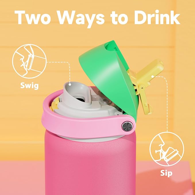 32 oz Insulated Water Bottle for Women: Meoky Stainless Steel Water Bottle with 2-in-1 Straw and Spout Lid - Leak Proof, Cold for 24 Hours, Protective Silicone Base, BPA-Free for Sports Gym, Ruby