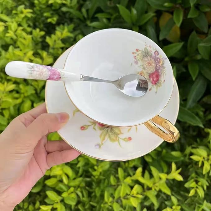 Honorable Coffee Cup Mug, Cappuccino, Tea Cup, with Saucer for Latte, Fine Bone Porcelain, Reactive Glaze, 6.8 Oz-1pcs (Flowers in Full Bloom)
