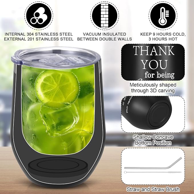 DERTE 4 sets Thank You Gift for Men Christmas Appreciation Gifts 12 oz Stainless Steel Tumbler with Toiletry Bag Inspirational Keychain for Male Teacher Employee Coworker Staff Fathers Day