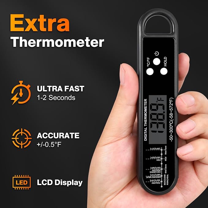 KELIN Propane Torch with One-Touch Max Fire & Kitchen Thermometer for Kitchen Cooking Torch Gun Charcoal Lighter with Safety Lock Flame Thrower for BBQ, Sous Vide, Grill, Campfire (Tank Not Included)