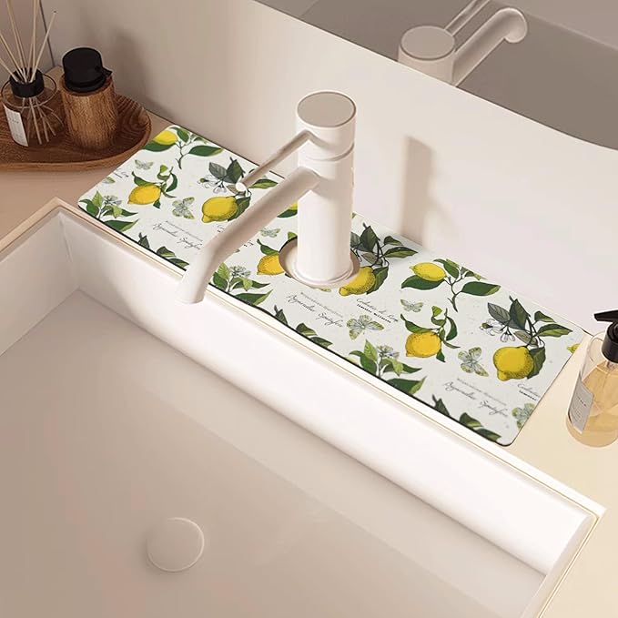 Sink Faucet Absorbing Mat, 2 Pack Drying Mat Around Faucet Sink Splash Guard Behind Faucet Sinkmat For Kitchen Bathroom Island Rv 15 * 5.5 Inch (38 * 14 cm)