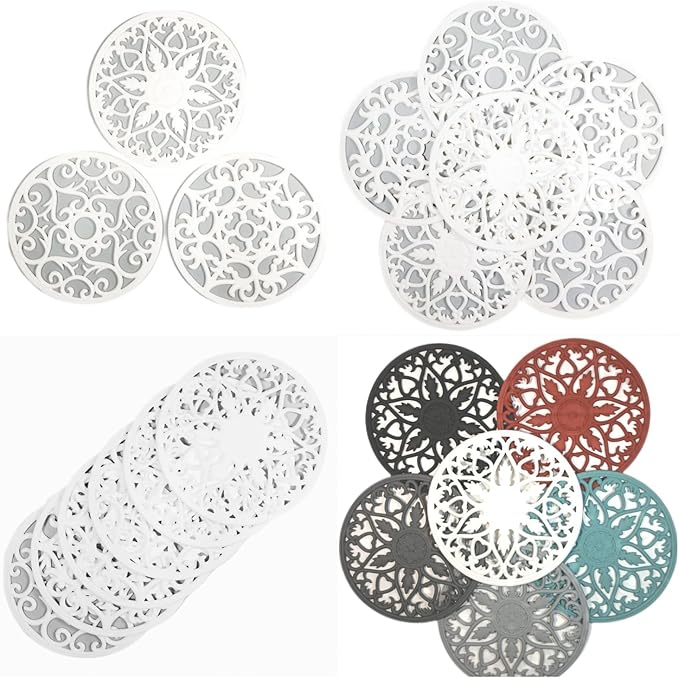 Silicone Trivets Mats for Hot Dishes, Countertop, Hot Pots and Pans, Heat Resistant Modern Silicone Hot Pads for Kitchen Table, White Trivet Mats Round, Multi-Use Intricately Mat