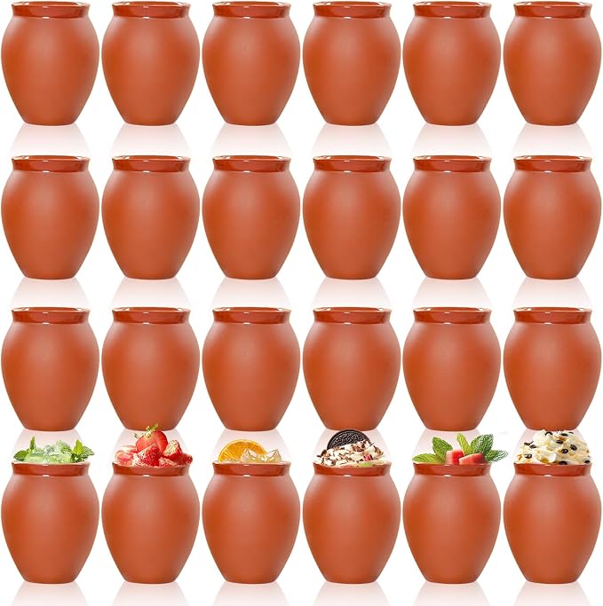 FirstGift 24 Pcs Natural Cantaritos De Barro 3oz - Unpainted Mexican Clay Shot Glasses for Tequila & DIY, Handmade Terracotta Cups for Taco Tuesday, Large Fiesta Party & Crafts