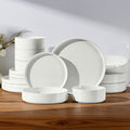 E-far 16-Piece Plates and Bowls Sets - Stoneware Dinnerware Sets with Pasta Bowls for 4 | Microwave & Dishwasher Safe Kitchen Modern Dish Set, Speckled White