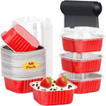 LNYZQUS 10oz/80pack Mini Cake Pans with Lids, 4”X4” Small Cake Pan Foil Brownie Muffin Tins, Square Disposable Baking Cups Dessert Cheesecake Containers for Christmas-Red