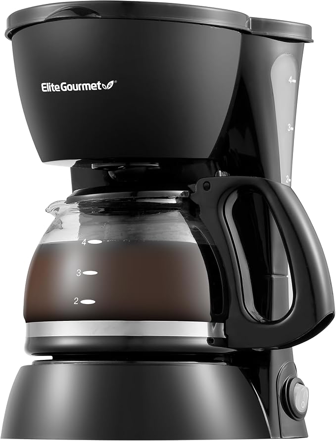 Elite Gourmet EHC4128 Automatic 4-Cup Brew & Drip Coffee Maker with Pause N Serve, Glass Carafe, Reusable Filter, On/Off Switch, Keep Warm, Water Level Indicator, Black (Pack of 8)
