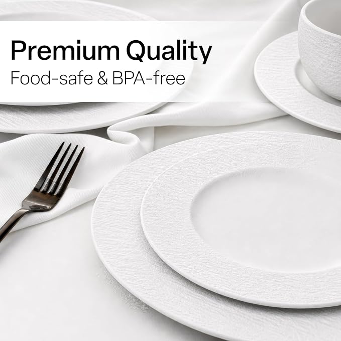 MIAMIO - Set of 8 Dinner Plates, 4x Small Plates (9 inch), 4x Big Plates (11 inch), / 8-piece Ceramic Plate Set, Stoneware Crockery Set - Microwave & Dishwasher Safe - Oasis Collection (White)