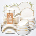 Pokini 32 Piece White Dinnerware Set with Pasta Bowls, Reactive Glaze Stoneware for 8 | Perfect for Multi‑Course Dinners, Hosting Large Groups, Holiday Serving Needs