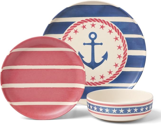 Oneida Dinnerware Sets, 24 Seven Melamine, Aweigh We Go 12-Piece Dinnerware Set, Service For 4, Melamine Material, Dishwasher Safe, Plates And Bowls, Dinner Dishes, Kitchen, Dining(Assorted, 12 Piece)