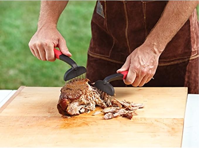 Outset Stainless Steel Meat Shredder Tools, Set of 2 BBQ Meat Claws with Soft Grip Handle