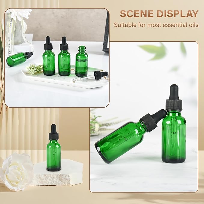 NOOEEISS 12 Pcs, 1oz Dropper Bottle, Green Glass Eye Dropper Bottle,Tincture Bottles with Dropper, Leak-Proof Design, Stronger Suction, for All Kinds of Mixed Liquids